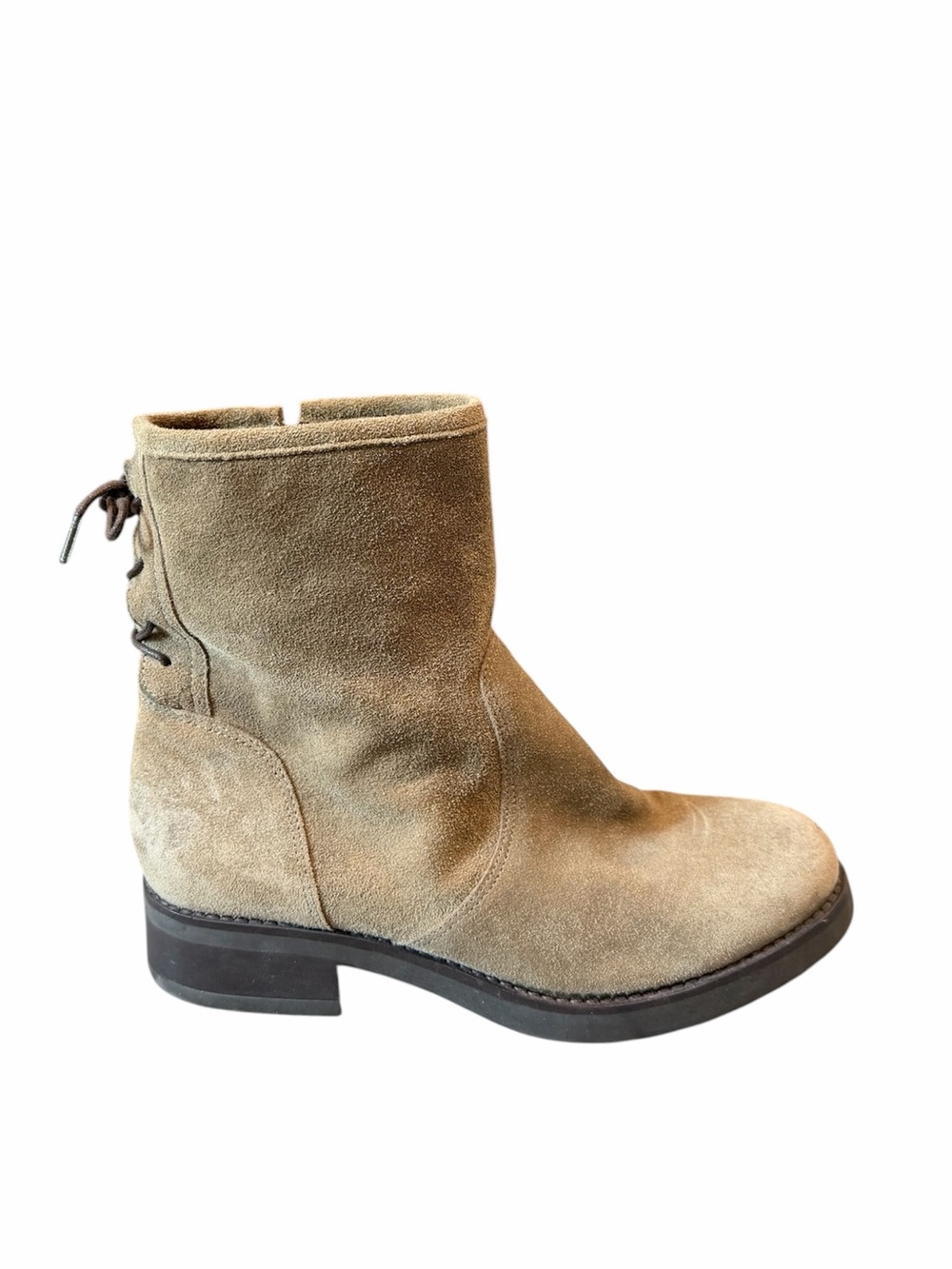 Anna Fidanza women’s Suede Lace Up Ankle Boot Bootie in Taupe genuine leather 38
